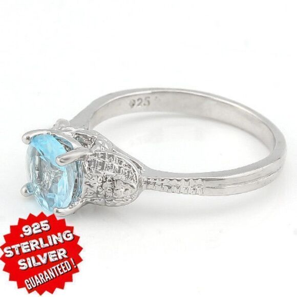 Elite New 1.51ctw Genuine Blue Topaz With Diamond.925 Sterling Silver Size7 Ring - Picture 2 of 6